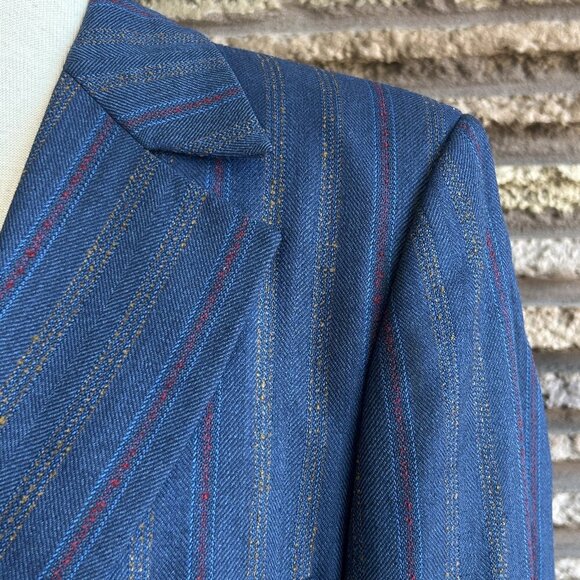 Vintage 70s Blue Striped Bespoke Sports Coat Blazer Wild Lining Size 40 - Picture 12 of 13